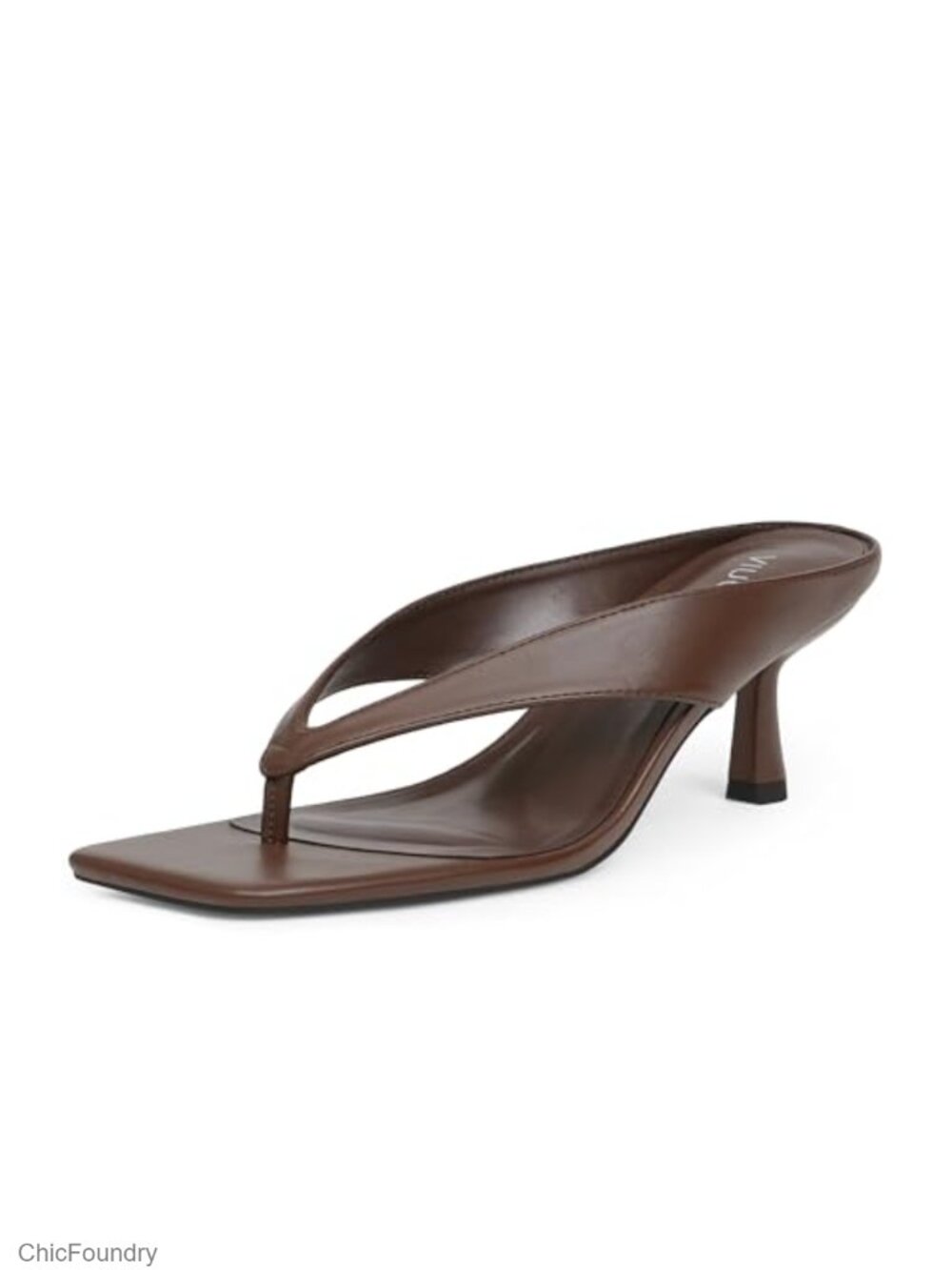 Kitten Heel Thong Sandal Square Toe Faux Leather Slip On Heels